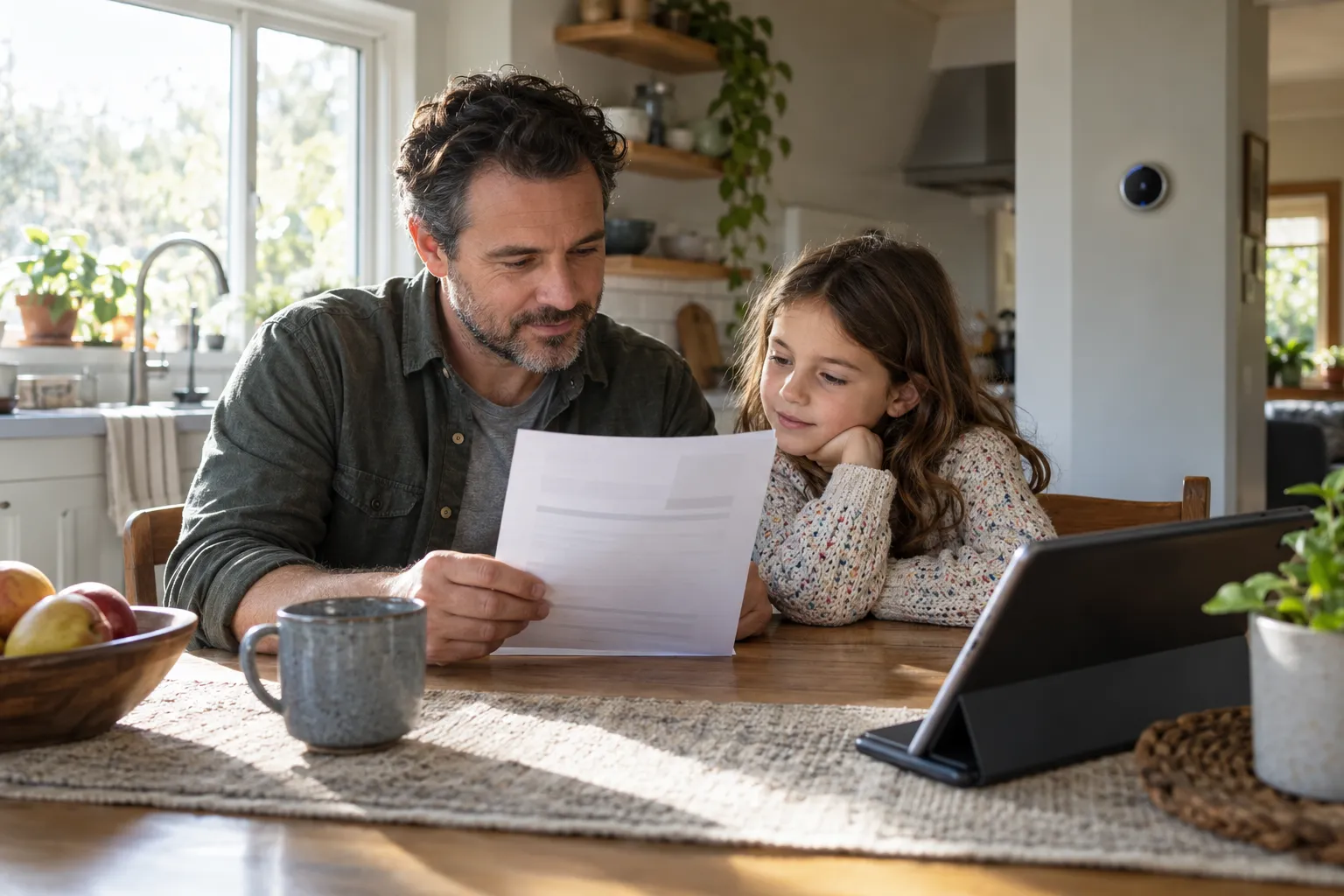 A homeowner reviewing a written quote at the kitchen table